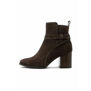 Botine din piele intoarsa cu toc masiv - Maro inchis imagine