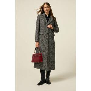 Palton lung cu model herringbone - Negru/Alb murdar imagine