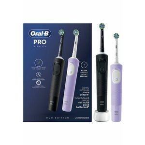 Set 2 x Periuta de dinti electrica Vitality Pro - Curatare 2D - 3 programe - 1 Incarcator - 2 Capete - Negru/Violet imagine