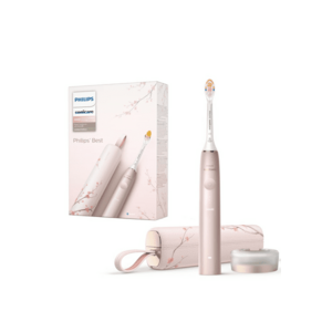 Periuta electrica sonica Philips Prestige 9900 - 62000 miscari/minut - tehnologie SenseIQ - aplicatie Sonicare cu inteligenta artificiala - wireless Bluetooth - senzori - 5 moduri personalizabile - 1 cap de periere - toc de incarcare USB - Roz imagine
