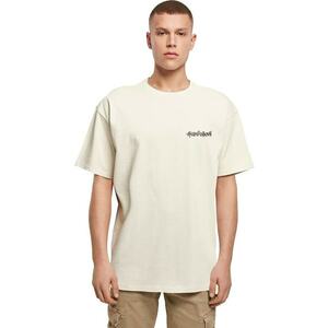 Tricou lejer cu decolteu la baza gatului si imprimeu text - Maro nisip imagine