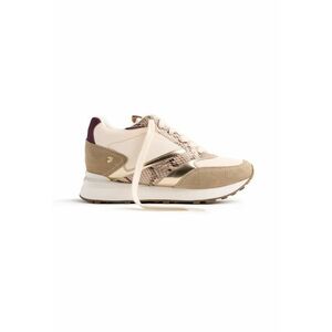 Pantofi sport wedge cu garnituri de piele intoarsa si material textil - Maro taupe imagine