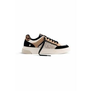 Pantofi sport dlatform de piele intoarsa cu aspect stralucitor - Negru imagine
