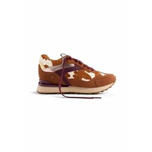 Pantofi sport wedge de piele cu animal print - Caramel/Alb murdar imagine