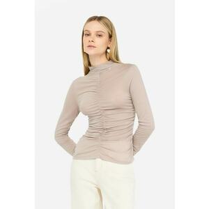 Bluza cu volane si guler scurt - Bej imagine