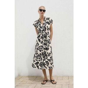 Rochie-camasa cu model floral - Alb fildes/Negru imagine