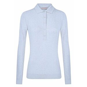 Pulover slim fit cu guler polo - Albastru melange imagine