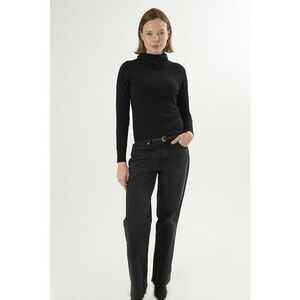 Pulover tricotat fin cu guler inalt - Negru imagine