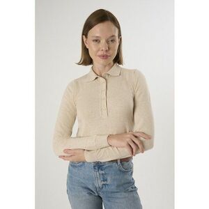 Pulover slim fit cu guler polo - Bej imagine