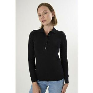 Pulover slim fit cu guler polo - Negru imagine