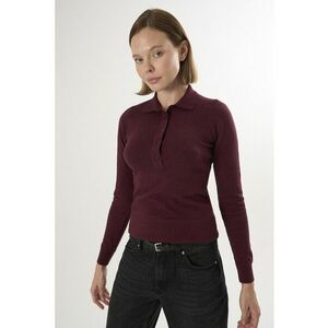 Pulover slim fit cu guler polo - Visiniu imagine