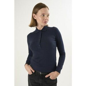 Pulover slim fit cu guler polo - Bleumarin imagine