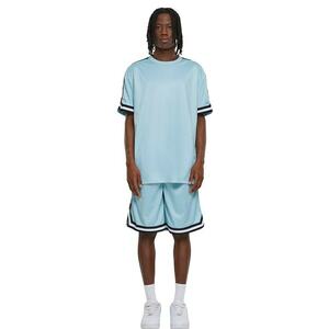 Tricou cu benzi contrastante pe maneci - Albastru deschis imagine