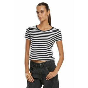 Tricou crop cu model in dungi - Alb/Negru imagine