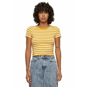 Tricou crop cu model in dungi - Alb/Portocaliu imagine