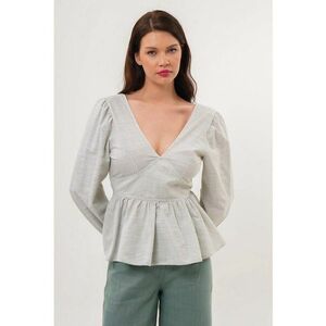 Bluza cu decolteu in V si terminatie cu volane - Verde imagine