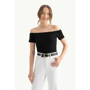 Bluza dama - top scurt - maneci scurte - umeri goi - negru - textil imagine