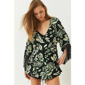 Kimono - decolteu in V - model floral - negru - Negru imagine
