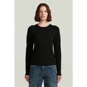 Pulover tricotat din lana cu model uni si guler rotund - Negru imagine