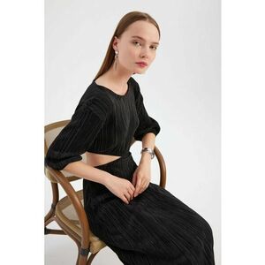 Rochie maxi - maneca lunga - decolteu rotund - negru - poliester imagine