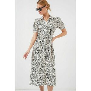 Rochie midi dama HiCCUP - imprimeu floral - viscoza - alb/negru imagine