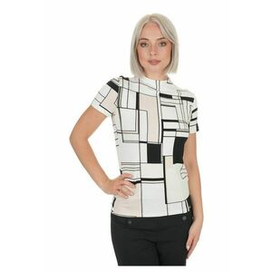 Tricou cu imprimeu geometric si guler scurt imagine