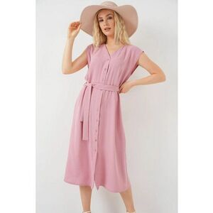 Rochie midi dama - poliester/elastan - HiCCUP - decolteu V - roz imagine