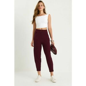 Pantaloni dama - lungi din crep tip morcov - visiniu - textil - imagine