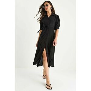 Rochie midi HiCCUP LUCCI - inchidere cu nasturi - guler camasa - negru - textil imagine