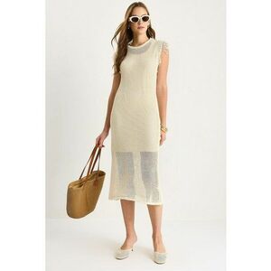 Rochie midi - texturata - cu volane - ecru - tul - imagine