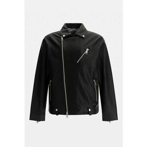 Jacheta biker de piele cu buzunare cu fermoar - Negru imagine