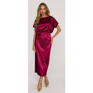 Rochie din satin cu cordon - Visiniu imagine