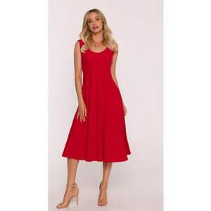 Rochie midi evazata fara maneci - Rosu imagine