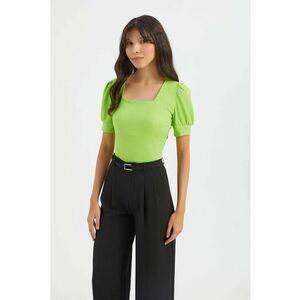 Bluza dama - cu decolteu patrat - maneci balon - verde - textil imagine