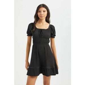 Rochie mini - cu maneca - nod in fata - neagra - textil imagine
