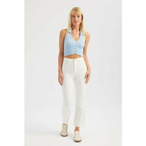 Top - top scurt tricotat - guler - spate deschis - textil - Albastru - imagine