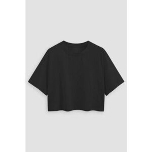 Tricou dama - bumbac - scurt - decolteu rotund - negru imagine