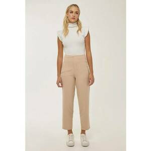 Pantaloni dama - cu talie inalta - natur - textil imagine
