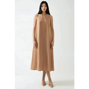 Rochie midi - fara maneci - bumbac si in - maro imagine