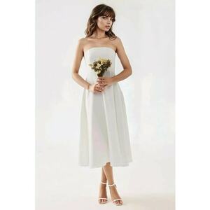 Rochie midi - forma de A - alb - textil imagine