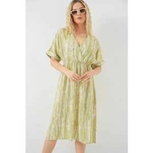 Rochie midi dama - HiCCUP cu decolteu in V - viscoza - verde imagine