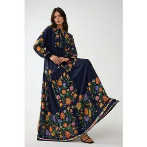 Rochie maxi - decolteu in V - bleumarin - textil imagine