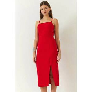 Rochie midi mulata HiCCUP cu guler patrat si crapatura - rosie - poliester-bumbac imagine