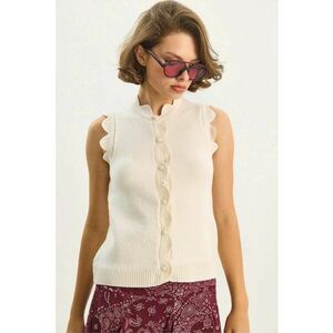 Bluza tip vesta guler rotund - volane - crem natural - tricot - imagine