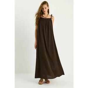 Rochie maxi HiCCUP LUCCI - decolteu patrat - textil - maro imagine