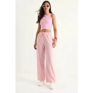 Pantaloni dama - bumbac - talie inalta - roz - Roz pudrat imagine
