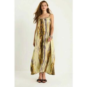 Rochie maxi HiCCUP - imprimeu - decolteu patrat - textil - galben imagine
