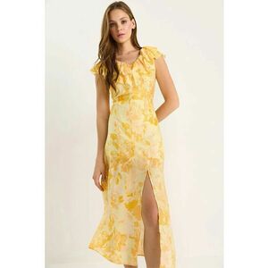 Rochie midi HiCCUP LUCCI cu volane - galben - poliester imagine