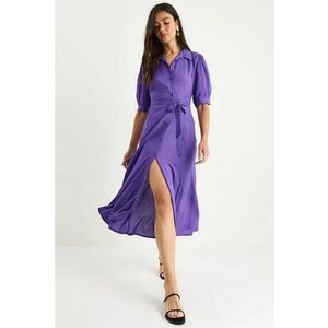 Rochie midi HiCCUP LUCCI - inchidere cu nasturi - guler camasa - violet - textil imagine