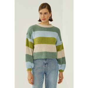 Pulover dama cu dungi - croiala lejera - verde - acril imagine